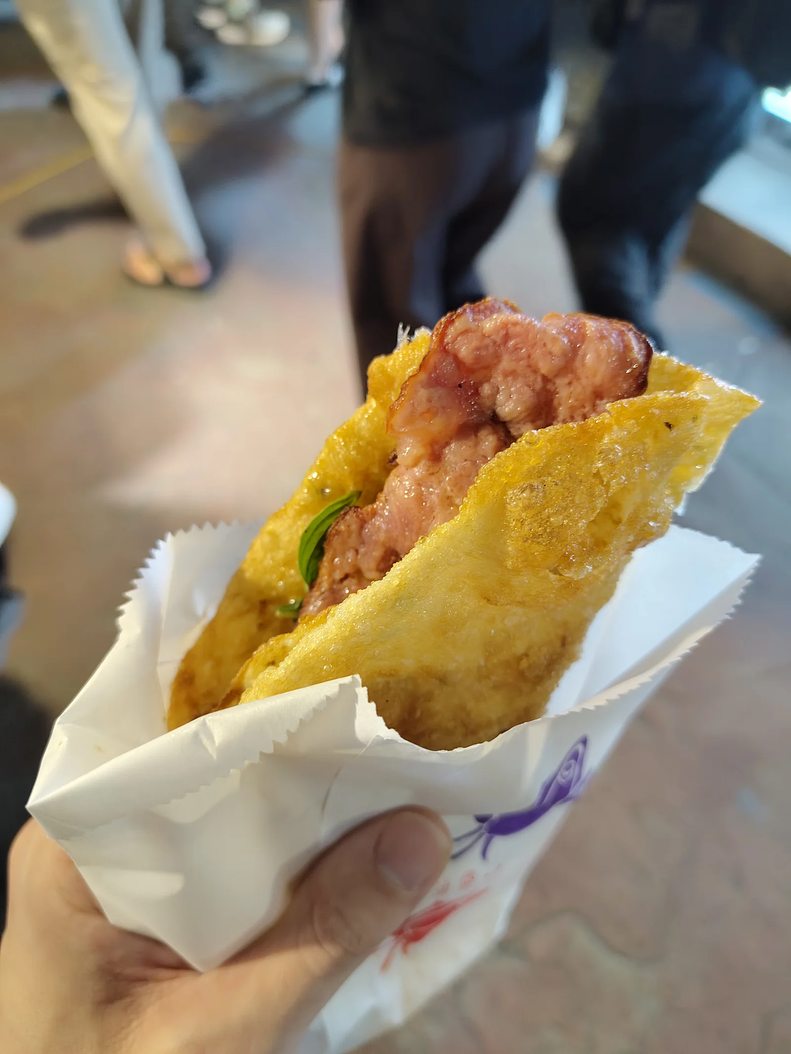 Scallion egg pancake with bacon